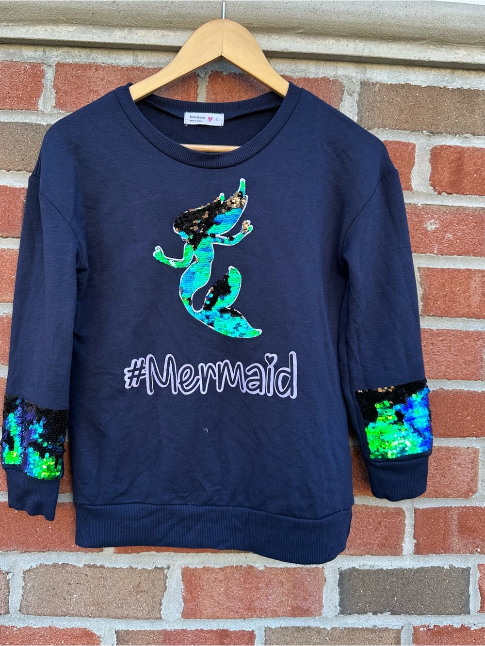 Beautees Sequin "#Mermaid" Navy Crewneck Sweatshirt Girl’s Size Large